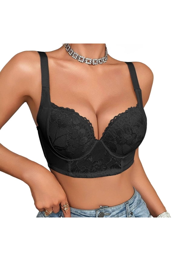 Middle Women's Everyday Bras Supported Longline Floral Lace Seamless Cup Mild Padding Wide Adjustable Straps Comfortable All Day Support Bras for Women