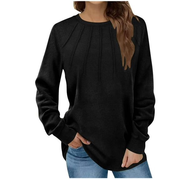 Chiccall Pleated Front Sweatshirts for Women Vintage Oversized Fleece Sweatshirts Pullover Loose Casual Crew Neck Tunic Tops 2025 Fall Clothes