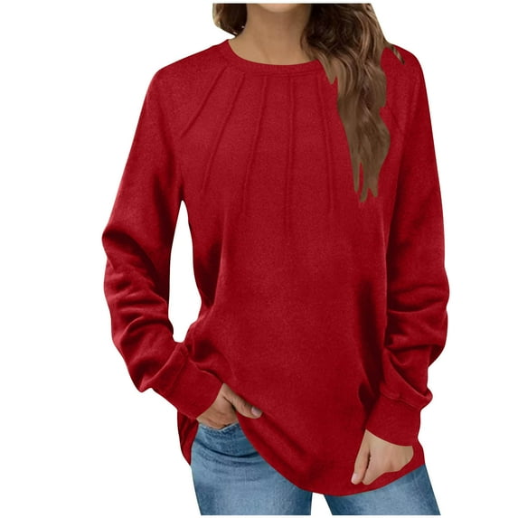 Chiccall Pleated Front Sweatshirts for Women Vintage Oversized Fleece Sweatshirts Pullover Loose Casual Crew Neck Tunic Tops 2025 Fall Clothes