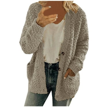Chiccall Plus Size Cardigan Sweaters for Women, 2024 Fall Winter Casual Open Front Popcorn Oversized Sherpa Slouchy Cardigan Fashion Long Sleeve Button Down Outwear Coat with Pockets