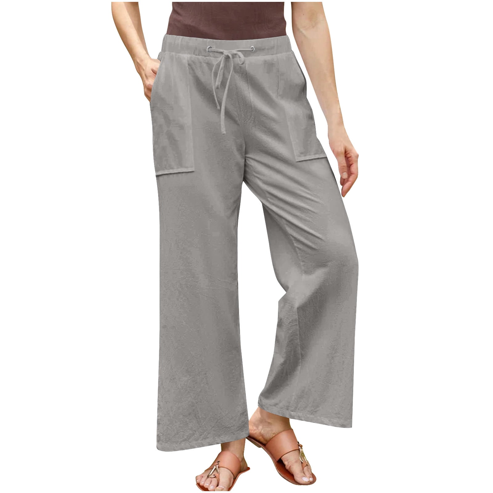 Plus Size  Women Cotton Linen Pocket Casual Lantern Pants