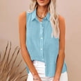 thumbnail image 1 of Chiccall Plus Size Linen Shirts for Women Sleeveless Collared Tops Solid Summer Button Up Blouses Light Blue XXXXL, 1 of 7