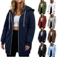 thumbnail image 1 of Chiccall Plus Size Longline Full Zip Hoodie Cardigan Drawstring Hood Oversized Long Sleeve Solid Loose Mid Length Casual Sweat Jacket for Women, 1 of 9