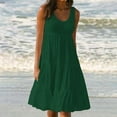 thumbnail image 1 of Chiccall Plus Size Sundresses for Women Summer Casual U Neck Vacation Ruffle Dress Pleated Knee Length Sleeveless Loose Beach Tank Dress Army Green XXXL, 1 of 8