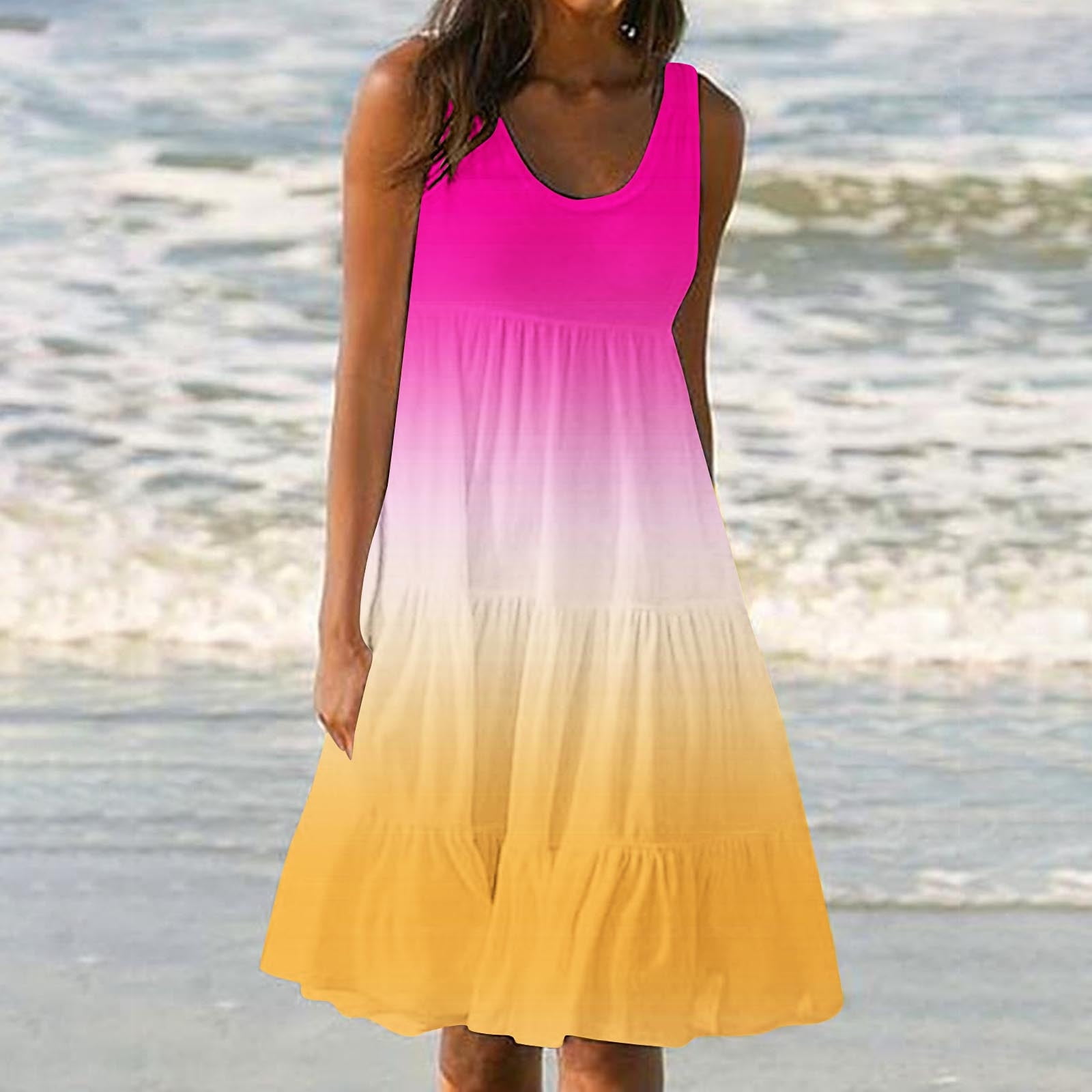 Chiccall Plus Size Sundresses for Women Summer Casual U Neck Vacation — free download