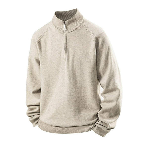 Chiccall Quarter Zip Sweaters for Men Heavy Thick Knitted Cotton Mock Neck Long Sleeve Pullover Tops Winter Soft Warm Sweaters