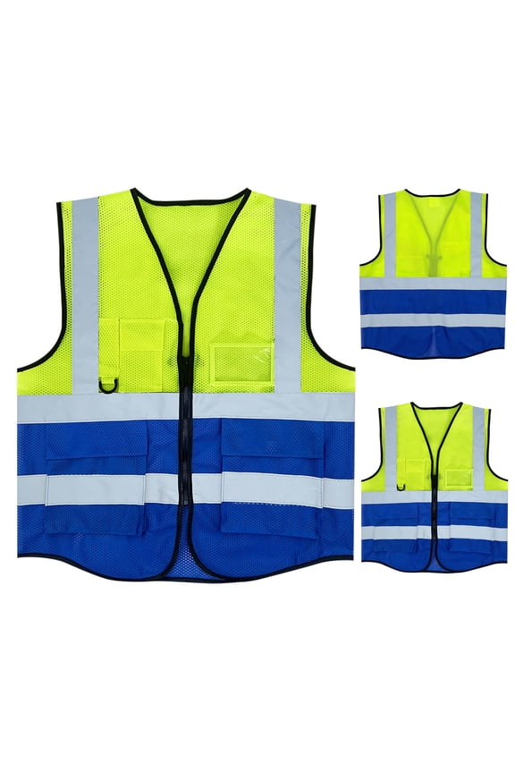 Reflective Safety Mesh Vest for Men Outdoor Workwear Construction Zip Up Vest with Pockets