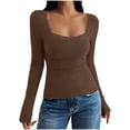thumbnail image 1 of Chiccall Ribbed Knit Shirt for Women Long Sleeve Lace Square Neck Open Back Cute T-shirts Fall Slim Fit Going Out Tops, 1 of 5