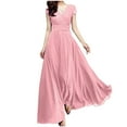 thumbnail image 1 of Chiccall S-5XL Formal Short Sleeve Cocktail Flowy V-Neck Gown Chiffon Maxi Dress for Women, 1 of 5