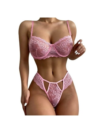 2023Women's Sexy Lingerie 2 Piece Set Lace Matching Push-Up Underwire  Padded Bra and Low Waist Panty Set Comfy Everyday Outfits Underwear 
