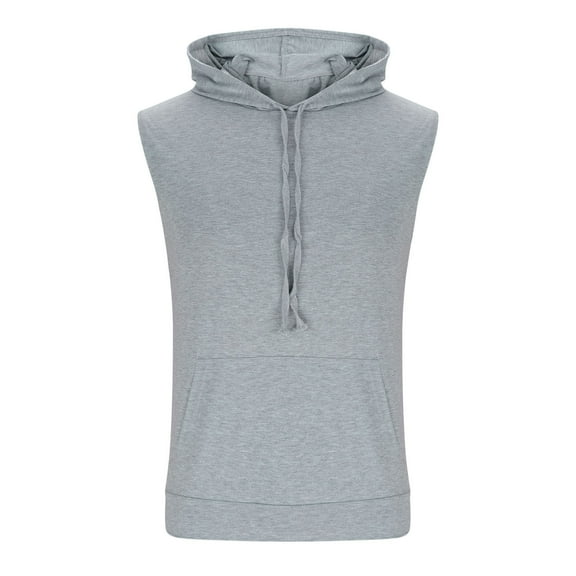 Chiccall Sleeveless Hooded Summer Tops for Men Solid Stretch Gym Workout Hoodie with Drawstring Casual Breathable Beach Shirts