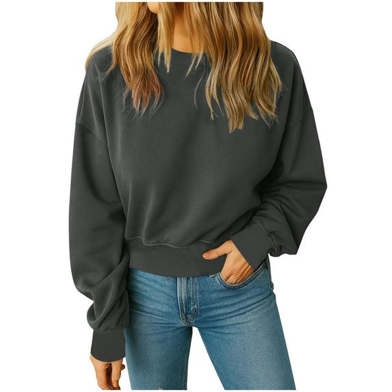 Chiccall Solid Sweatshirts for Women Casual Crew Neck Cropped Sweatshirts Loose Comfy Stretch Long Sleeve Pullover Tops 2025 Fall Trendy