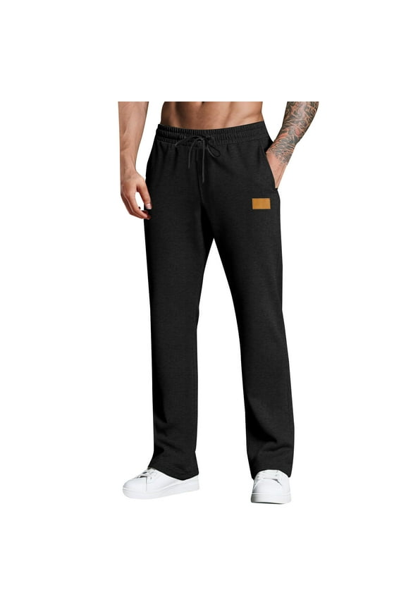 Straight Leg Sweatpants for Men Casual Solid Comfy Trousers Elastic Waist Drawstring Open Bottom Joggers with Pockets