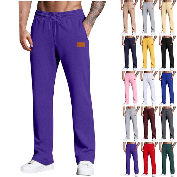 Chiccall Straight Leg Sweatpants for Men Casual Solid Comfy Trousers Elastic Waist Drawstring Open Bottom Joggers with Pockets