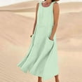 thumbnail image 1 of Chiccall Summer Cotton Linen Long Dress for Women 2025 Sleeveless Boho Flowy Dresses Plus Size Loose Comfy Pocket Dress Mint Green M, 1 of 5