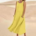 thumbnail image 1 of Chiccall Summer Cotton Linen Long Dress for Women 2025 Sleeveless Boho Flowy Dresses Plus Size Loose Comfy Pocket Dress Yellow M, 1 of 5