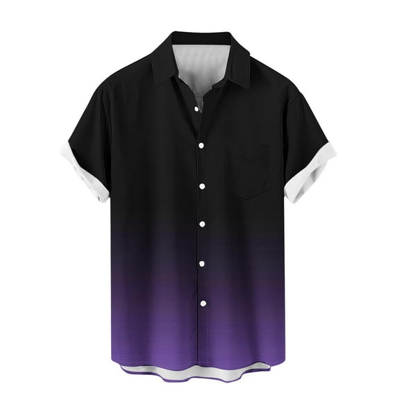 Chiccall Summer Tops for Men Gradient Button Down Shirts Casual Summer Vacation Beach Blouse Tops