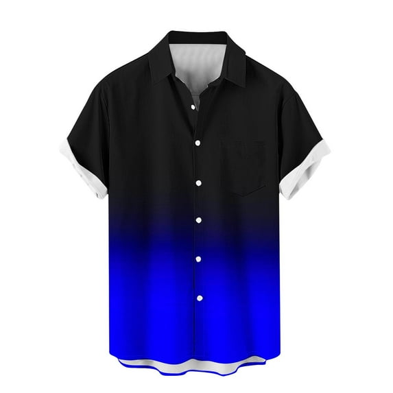 Chiccall Summer Tops for Men Gradient Button Down Shirts Casual Summer Vacation Beach Blouse Tops