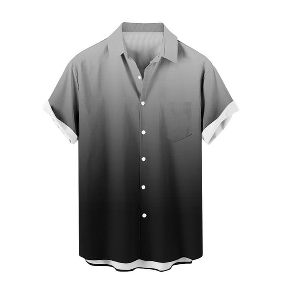Chiccall Summer Tops for Men Gradient Button Down Shirts Casual Summer Vacation Beach Blouse Tops