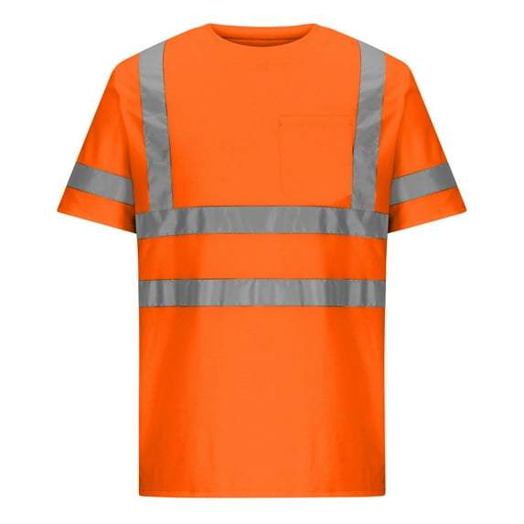 Chiccall Summer Tops for Men Short Sleeve Quick Dry with Pocket Workwear Crew Neck Shirts with Reflective Strips