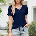 thumbnail image 1 of Chiccall Summer Tops for Womens Lace Short Sleeve V Neck T Shirts Dressy Casual Tie Front Eyelet Tunic Blouses Navy XL, 1 of 8
