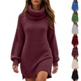 thumbnail image 1 of Chiccall Sweaters for Women Oversized Long Turtleneck Knit Pullover Sweater Dress Wine XL, 1 of 9