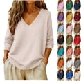 thumbnail image 1 of Chiccall Sweaters for Women Womens V-Neck Long Sleeve Knit Sweater Casual Soft Knitted Pullover Top Beige 2XL, 1 of 8