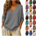 thumbnail image 1 of Chiccall Sweaters for Women Womens V-Neck Long Sleeve Knit Sweater Casual Soft Knitted Pullover Top Gray M, 1 of 8