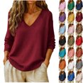thumbnail image 1 of Chiccall Sweaters for Women Womens V-Neck Long Sleeve Knit Sweater Casual Soft Knitted Pullover Top Wine M, 1 of 8