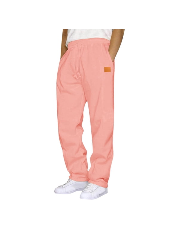 Sweatpants for Men Fleece Open Bottom Wide Leg Casual Baggy Pants Fashion Elastic Waisted Drawstring Lounge Workout Joggers with Pockets