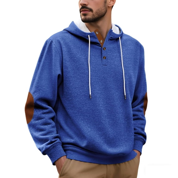 Chiccall Vintage Hoodies for Men Fleece Quarter Button Mock Neck Drawstring Sweatshirt Casual Colorblock Comfy Warm Pullover Tops