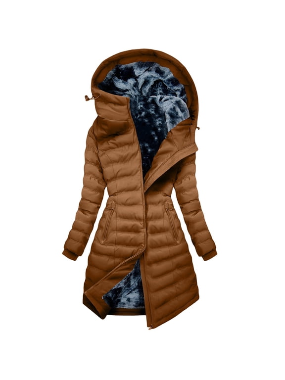 Winter Coats for Women Long Fleece Lined Puffer Down Jackets Warm Thicken Hooded Parkas with Zip Pockets
