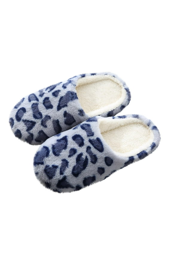 Chiccall Winter Warm Slippers, Comfy Leopard Print Faux Fur House Shoes Scuff Memory Foam Slip on Anti-Skid Sole Indoor Outdoor House Slippers for Women and Girls,on Clearance