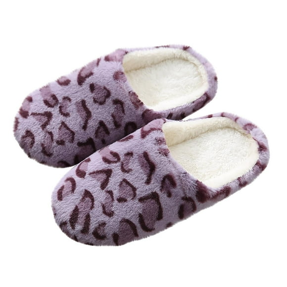 Winter Warm Slippers, Comfy Leopard Print Faux Fur House Shoes Scuff Memory Foam Slip on Anti-Skid Sole Indoor Outdoor House Slippers for Women and Girls,on Clearance