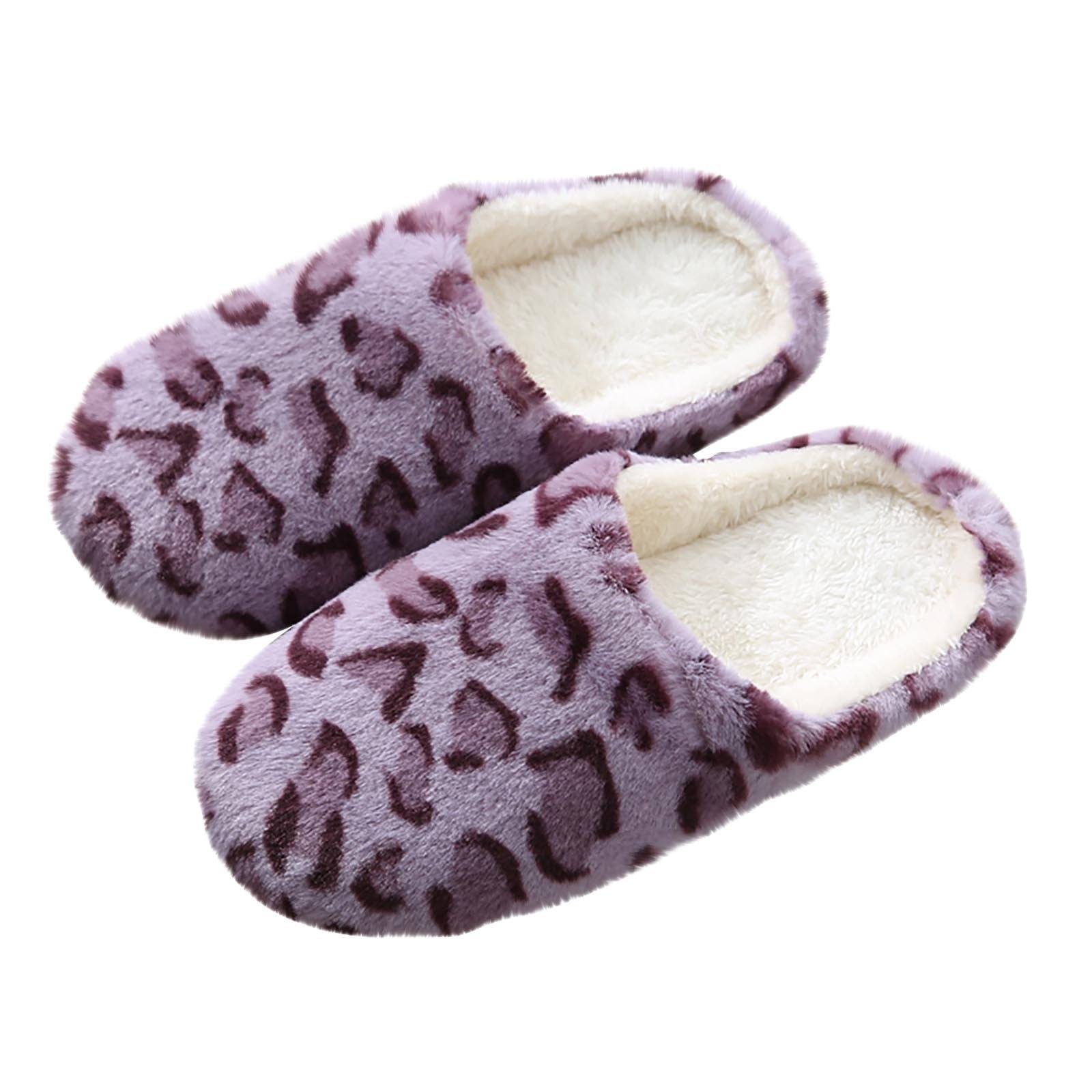 Chiccall Winter Warm Slippers, Comfy Leopard Print Faux Fur House Shoes ...