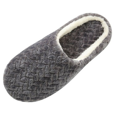 Chiccall Winter Warm Slippers, Comfy Rhombus Pattern Faux Fur House Shoes Scuff Memory Foam Slip on Anti-Skid Sole Indoor Outdoor House Slippers for Women and Girls,on Clearance