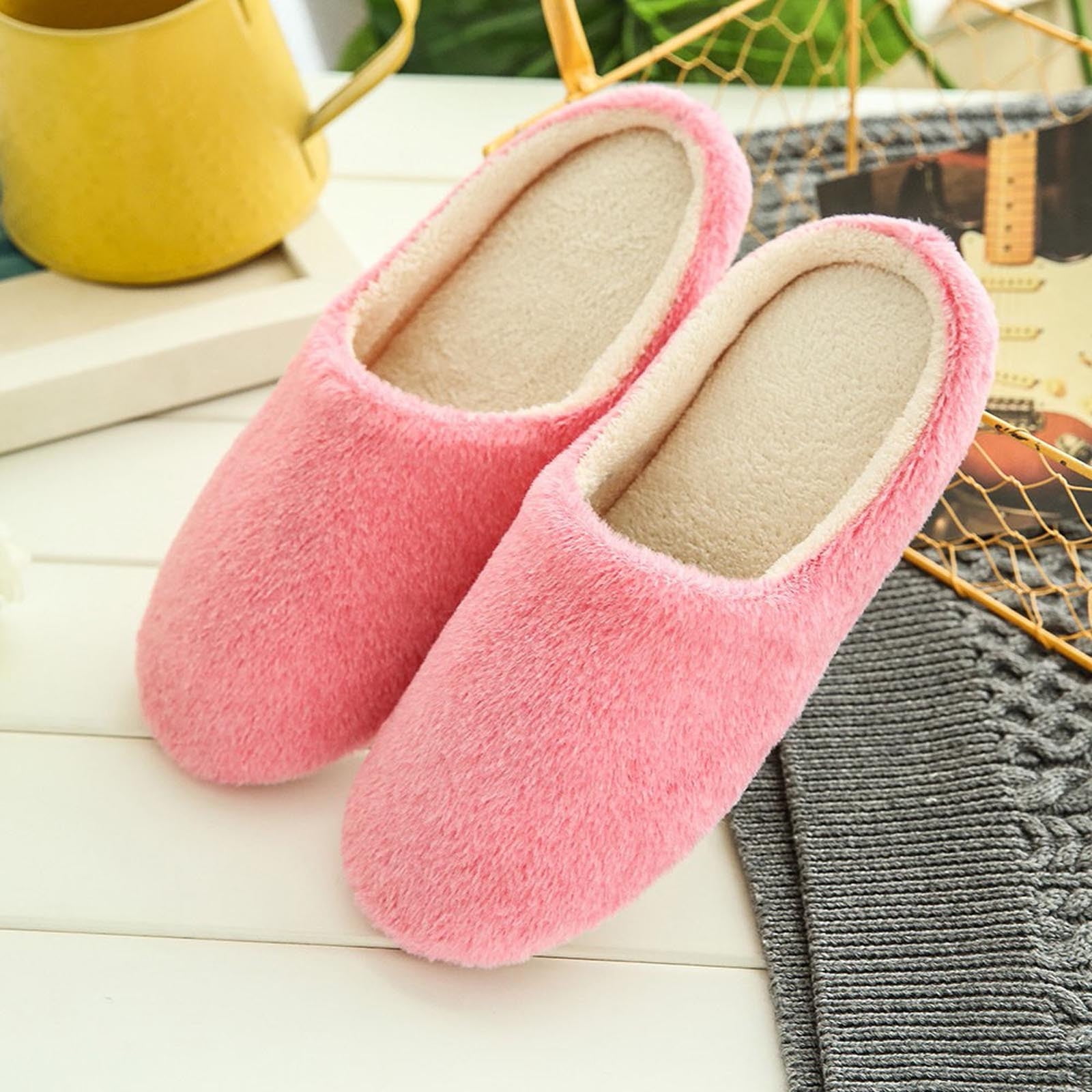 Chiccall Winter Warm Slippers, Comfy Solid Faux Fur House Shoes Scuff ...