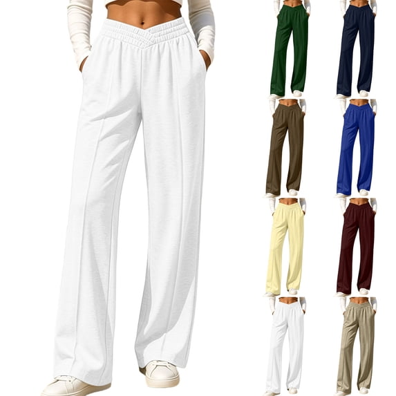 Chiccall Women Baggy Wide Leg Sweatpants Casual Sporty Elastic Waist Track Pants 2026 Teen Girl Jogger Sweat Pants with Pockets White M