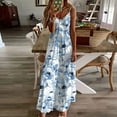 thumbnail image 1 of Chiccall Women Floral Spaghetti Strap Sundress Print Sleeveless V-neck Boho Dresses Trendy Summer Beach Casual Maxi Clothes Blue XL, 1 of 5