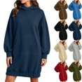 thumbnail image 1 of Chiccall Women Hoodies Dress Hooded Sweatshirts Dress Casual Long Sleeve Tunic Dress Oversized Sweatshirts with Pocket, 1 of 8