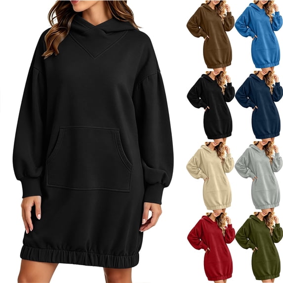 Chiccall Women Hoodies Dress Hooded Sweatshirts Dress Casual Long Sleeve Tunic Dress Oversized Sweatshirts with Pocket