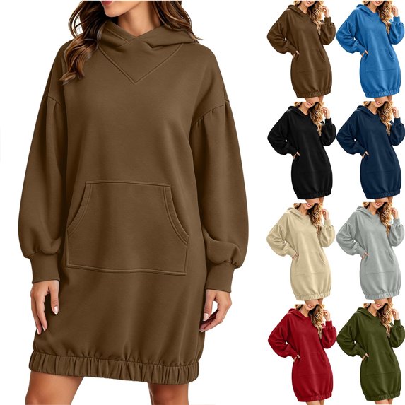 Chiccall Women Hoodies Dress Hooded Sweatshirts Dress Casual Long Sleeve Tunic Dress Oversized Sweatshirts with Pocket