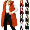 thumbnail image 1 of Chiccall Women Long Hooded Puffer Vest, Winter Solid Sleeveless Zip‑Up Snap Button Quilted Cotton Waistcoat With Side Pockets, 1 of 8