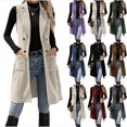 thumbnail image 1 of Chiccall Women Long Lapel Corduroy Sleeveless Vest, Fashion Fashion Solid Double‑Breasted Button‑Up Waistcoat With Side Pockets Casual Outerwear, 1 of 10