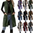 thumbnail image 1 of Chiccall Women Long Lapel Corduroy Sleeveless Vest, Fashion Fashion Solid Double‑Breasted Button‑Up Waistcoat With Side Pockets Casual Outerwear, 1 of 10