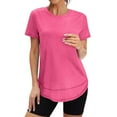 thumbnail image 1 of Chiccall Women Solid Color T-shirts Loose Crew Neck Sun Protection Tees Stretch Outdoor Gym Workout Short Sleeve Summer Tops, 1 of 7