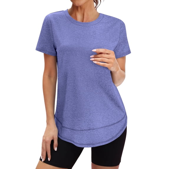 Chiccall Women Solid Color T-shirts Loose Crew Neck Sun Protection Tees Stretch Outdoor Gym Workout Short Sleeve Summer Tops Blouse