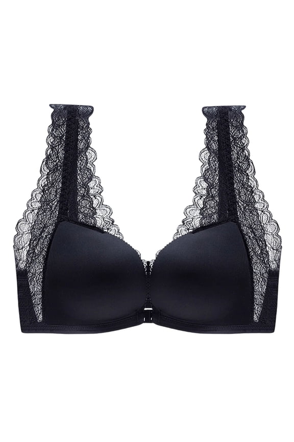 Women Solid Everyday Bras Lace Ruffle Wide Shoulder Strap Bra Front Fastener Breathable Light Lift Comfy Daily Wear Bra