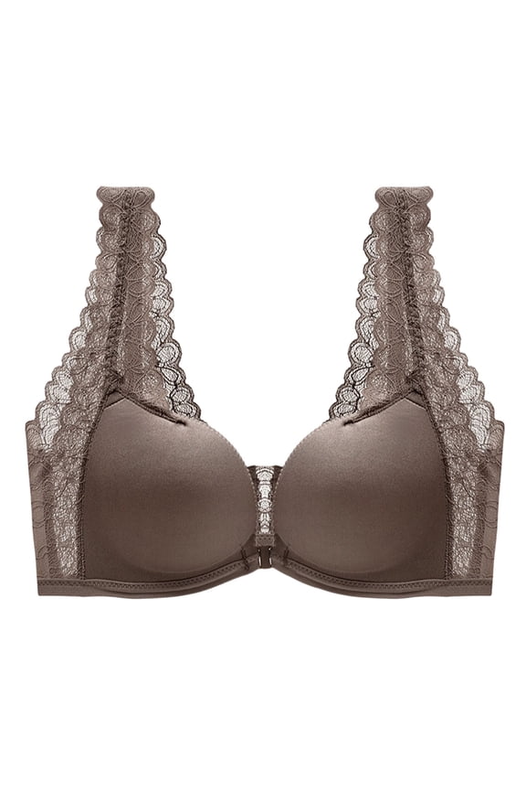 Women Solid Everyday Bras Lace Ruffle Wide Shoulder Strap Bra Front Fastener Breathable Light Lift Comfy Daily Wear Bra