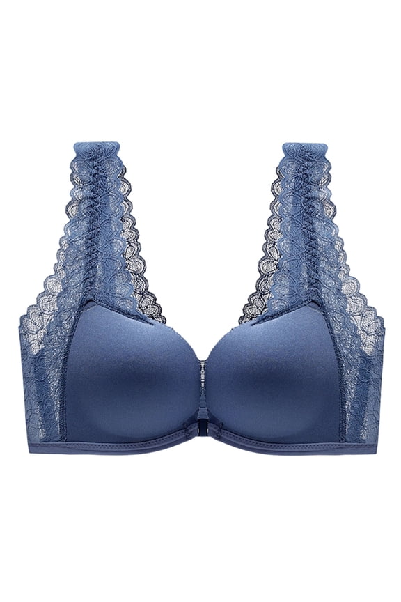Women Solid Everyday Bras Lace Ruffle Wide Shoulder Strap Bra Front Fastener Breathable Light Lift Comfy Daily Wear Bra